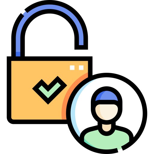 An icon showing a yellow open padlock with a green checkmark inside, next to a user profile icon; representing access