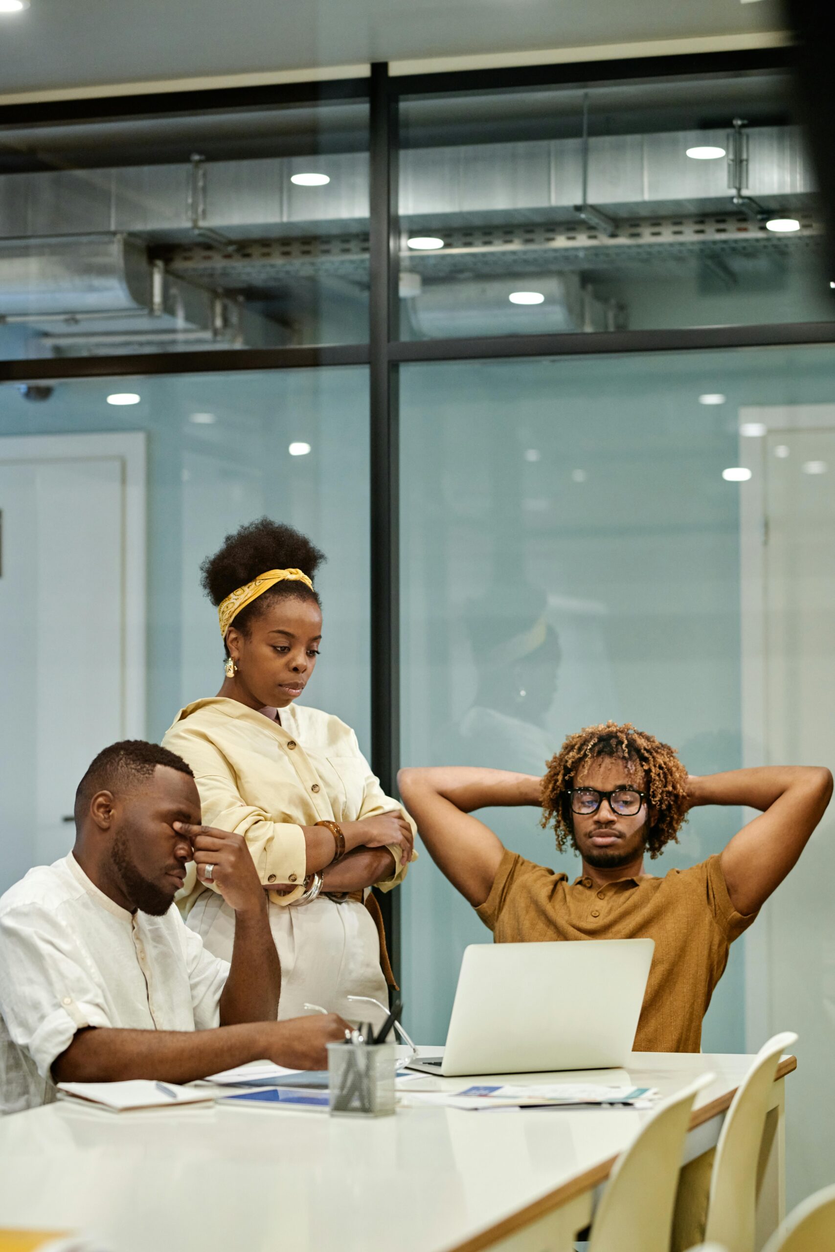 three people brainstorming