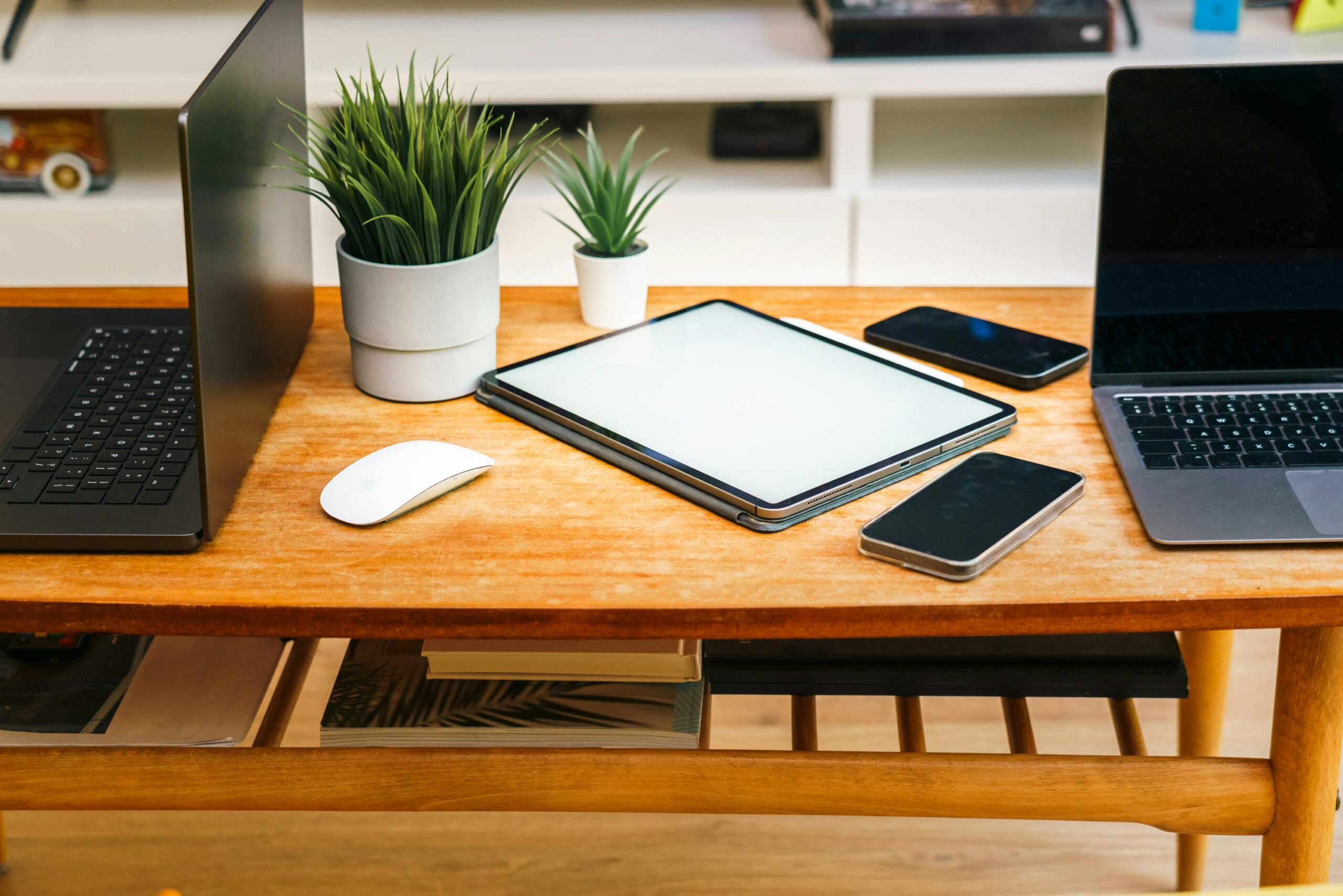 Modern Workspace with Gadgets and Plants